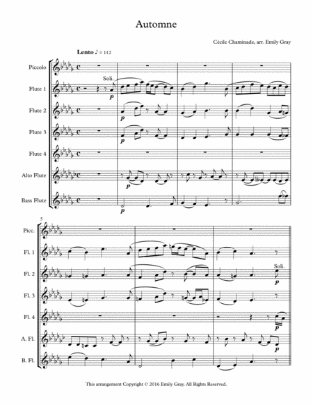 Automne For Flute Choir Score Sheet Music