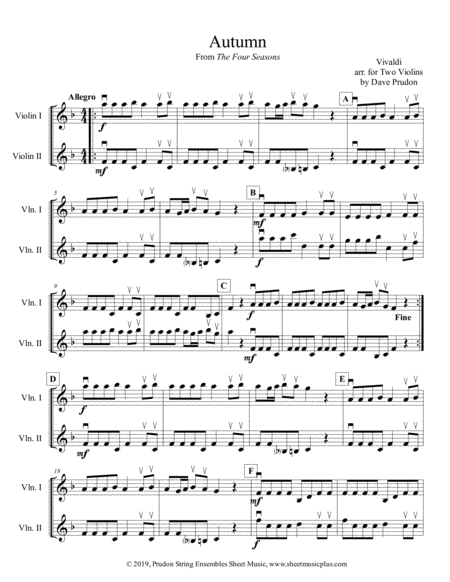Free Sheet Music Autumn Allegro From Four Seasons For Two Violins