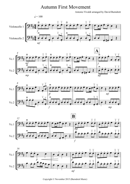 Autumn Four Seasons For Cello Duet Sheet Music