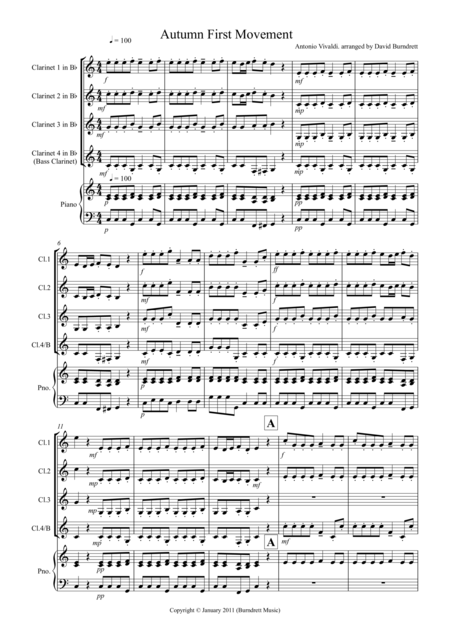 Autumn Four Seasons For Clarinet Quartet Sheet Music