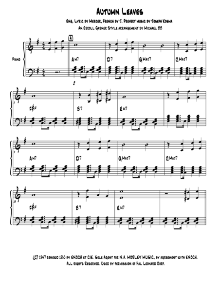 Autumn Leaves An Erroll Garner Style Arrangement By Michael Bb From Gateway Editions Sheet Music