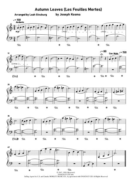 Autumn Leaves By Jpseph Kosma Easy Piano Version By Leah Ginzburg Sheet Music