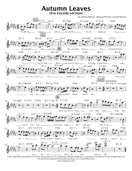 Free Sheet Music Autumn Leaves Eva Cassidy Lead Sheet