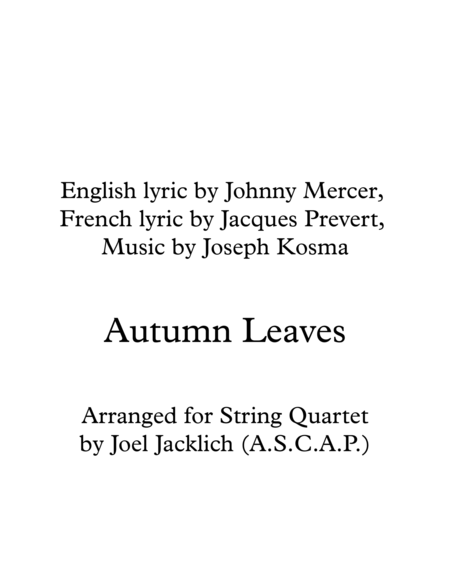 Free Sheet Music Autumn Leaves For String Quartet
