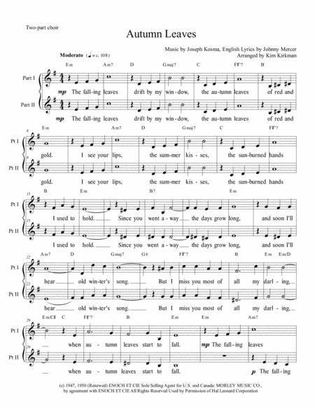 Free Sheet Music Autumn Leaves For Two Part Choir Easy Arrangement For Singalongs