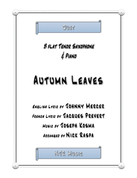 Autumn Leaves Tenor Sax And Piano Intermediate Sheet Music