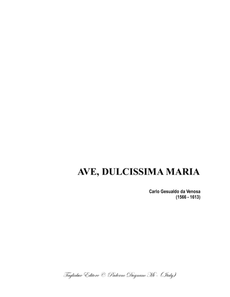 Ave Dulcissima Maria Gesualdo Da Venosa For Sattb Choir Sheet Music