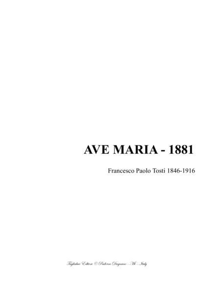 Ave Maria 1881 F P Tosti For Soprano And Piano Sheet Music