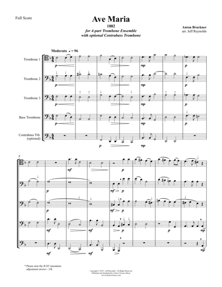 Free Sheet Music Ave Maria 1882 Wab 7 For 4 Part Trombone Ensemble