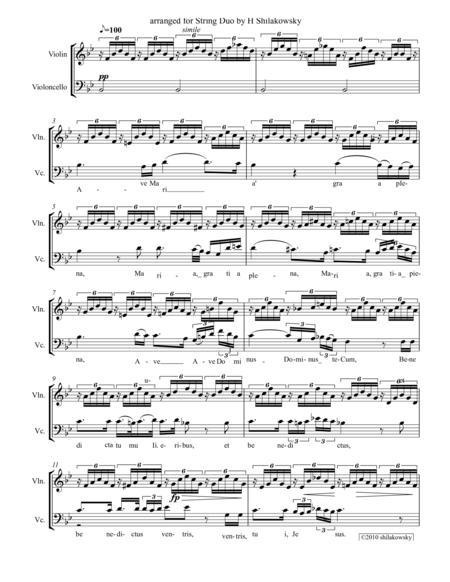 Ave Maria Arranged For Violin Cello Sheet Music