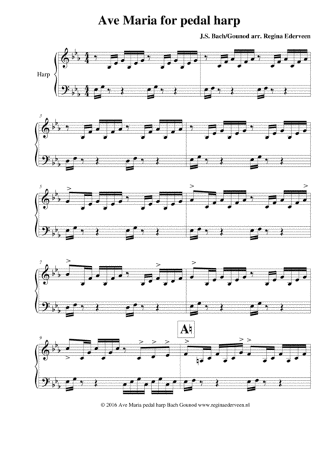 Free Sheet Music Ave Maria Bach Gounod Pedal Harp Solo