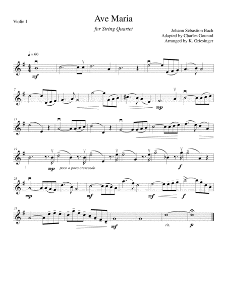 Free Sheet Music Ave Maria Bach Gounod String Quartet