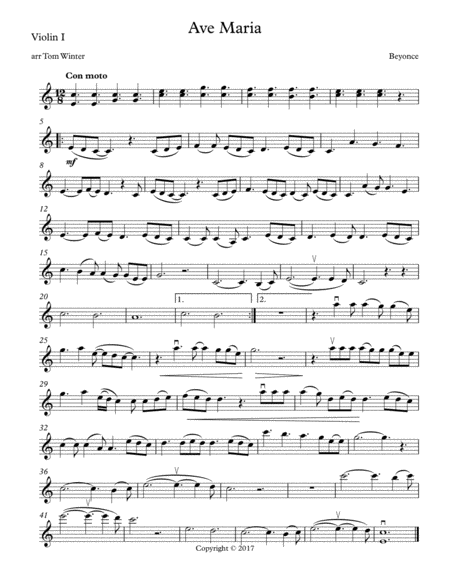 Ave Maria Beyonce String Quartet Trio Duo Or Solo Sheet Music