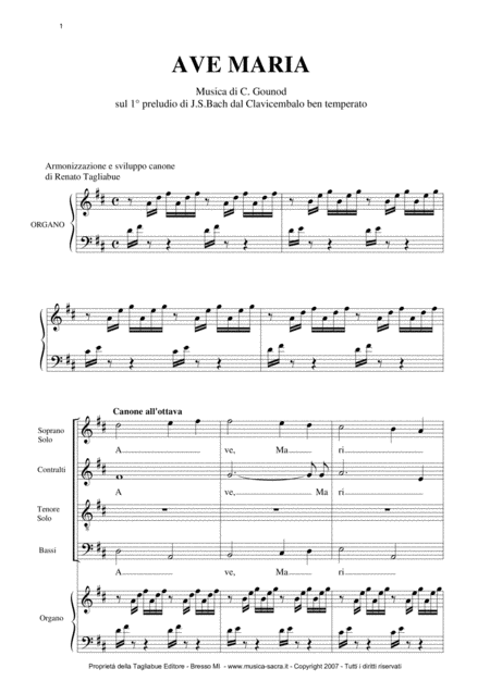 Free Sheet Music Ave Maria By Gounod Canon Between Soprano And Tenor On Ave Maria By Gounod Arr For Satb Choir And Piano Organ