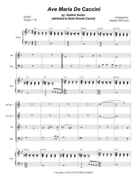 Free Sheet Music Ave Maria De Caccini For Brass Quartet And Piano