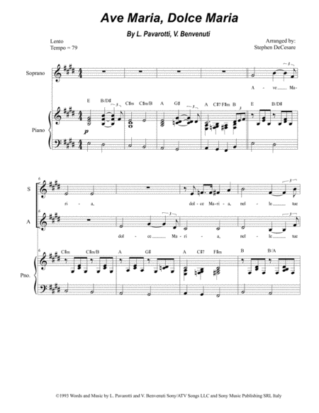 Ave Maria Dolce Maria Duet For Soprano And Alto Solo Sheet Music