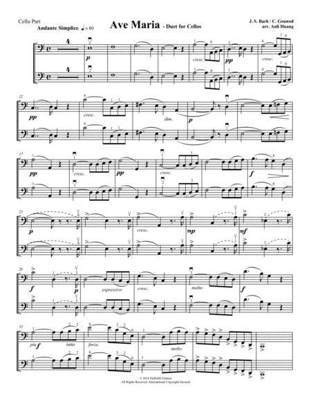 Free Sheet Music Ave Maria Duet For Cellos