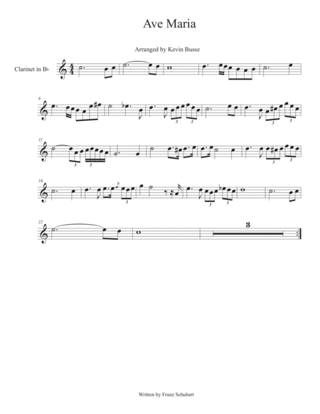 Ave Maria Easy Key Of C Clarinet Sheet Music