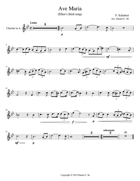 Free Sheet Music Ave Maria For A Clarinet And Piano