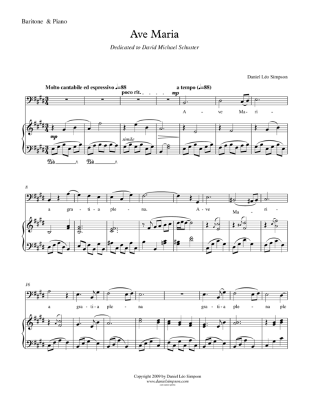 Free Sheet Music Ave Maria For Baritone Vocal Piano