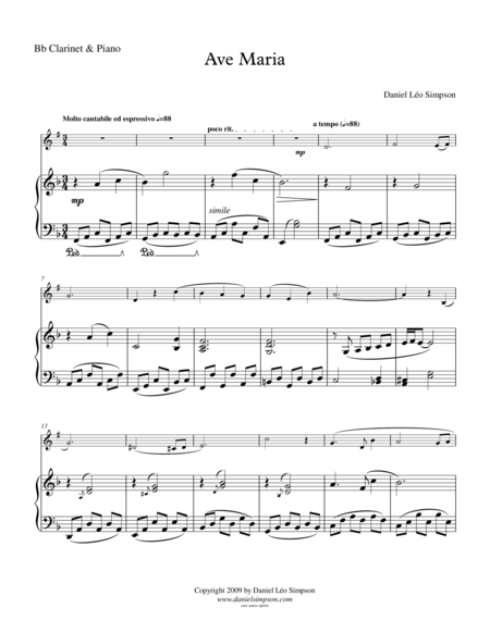 Free Sheet Music Ave Maria For Bb Clarinet Piano
