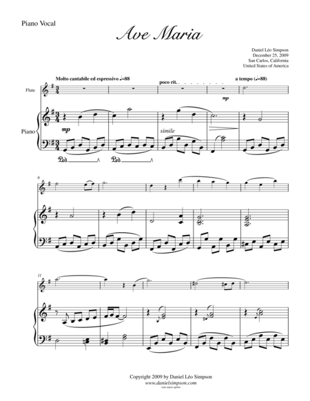 Ave Maria For Flute Piano Sheet Music