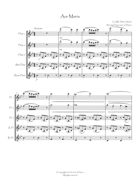 Free Sheet Music Ave Maria For Flute Quintet Or Flute Choir