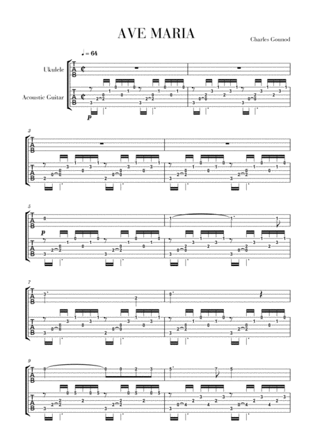 Free Sheet Music Ave Maria For Guitar And Ukulele