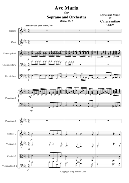 Free Sheet Music Ave Maria For Soprano And Orchestra