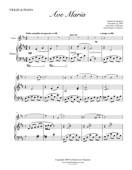 Ave Maria For Violin Piano Sheet Music