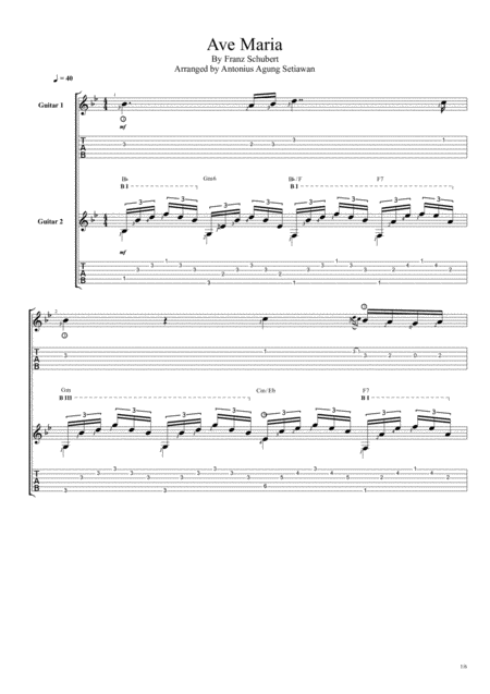 Ave Maria Franz Schubert Fingerstyle Guitar Duet Sheet Music