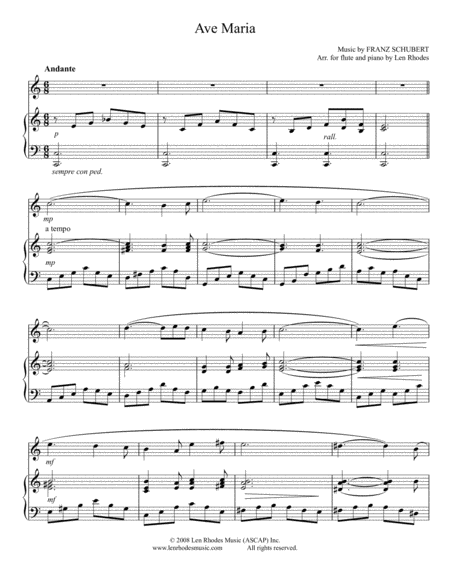 Ave Maria Franz Schubert For Flute And Piano Sheet Music