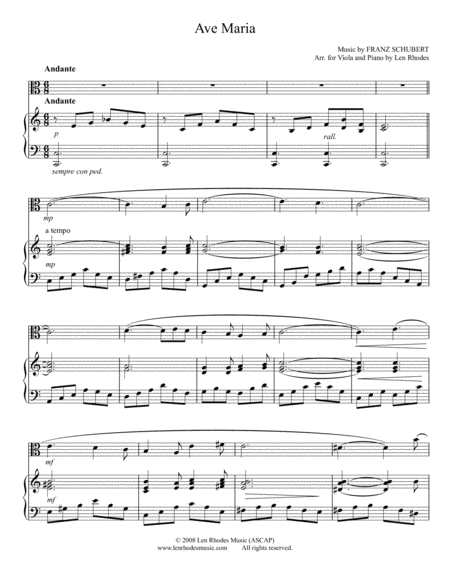 Free Sheet Music Ave Maria Franz Schubert For Viola And Piano