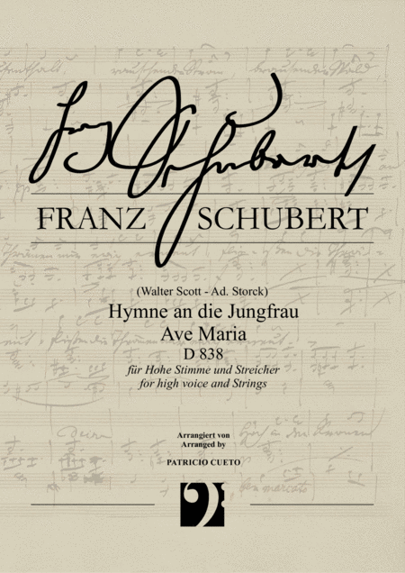 Free Sheet Music Ave Maria Hymne An Die Jungfrau D839 Franz Schubert Arranged For High Voice And Strings