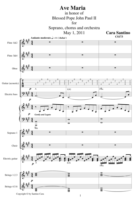 Free Sheet Music Ave Maria In Honor Of Blessed Pope John Paul Ii
