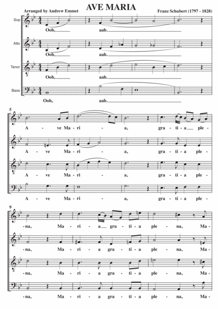 Free Sheet Music Ave Maria Schubert A Cappella