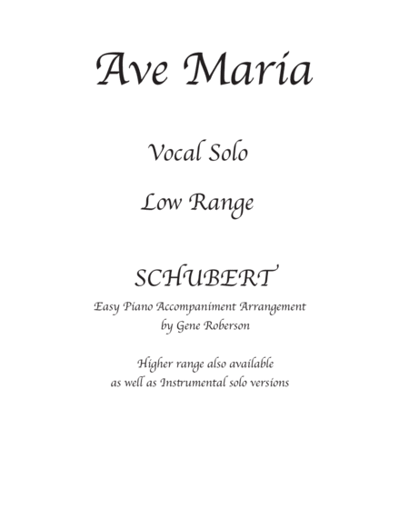 Ave Maria Schubert Vocal Solo Low Voice Sheet Music