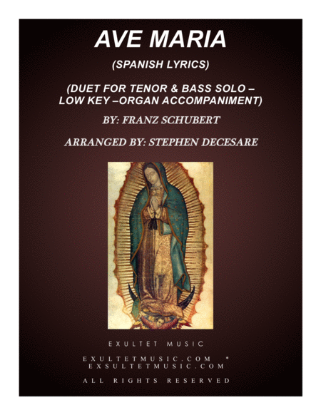 Ave Maria Spanish Lyrics Duet For Tenor Bass Solo Low Key Organ Sheet Music