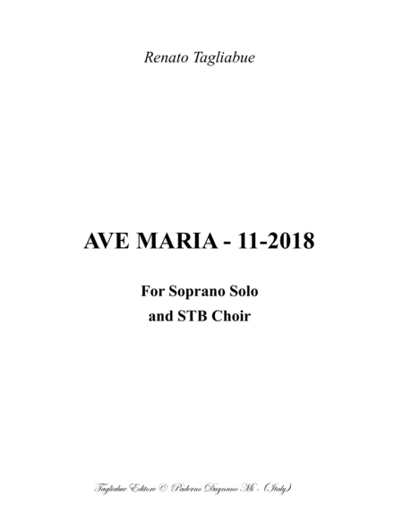 Free Sheet Music Ave Maria Tagliabue 11 2018 For Soprano Solo And Stb Choir