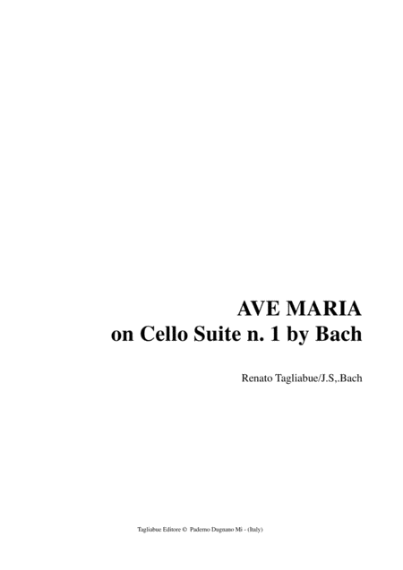 Ave Maria Tagliabue On Cello Suite N 1 By Bach With Cello Part Sheet Music