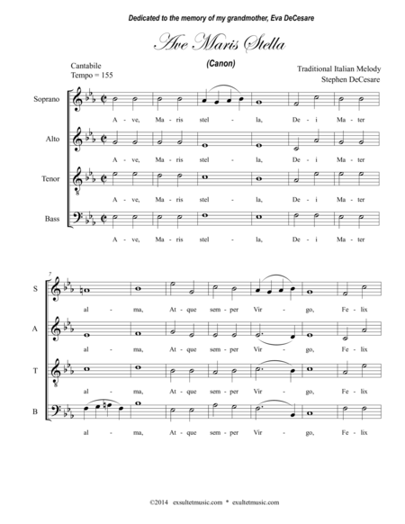 Free Sheet Music Ave Maris Stella Canon