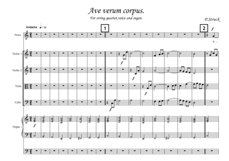 Ave Verum Corpus For Soprano String Quartet And Organ Sheet Music