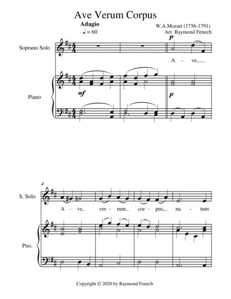 Free Sheet Music Ave Verum Corpus Soprano Voice And Piano Intermediate Level