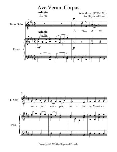 Free Sheet Music Ave Verum Corpus Tenor Voice And Piano Intermediate Level