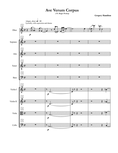 Free Sheet Music Ave Verum For Satb With String Quartet And Oboe