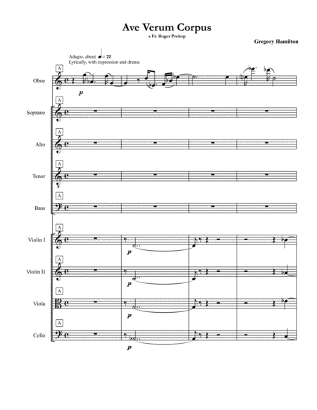 Ave Verum For Satb With String Quartet And Oboe Sheet Music