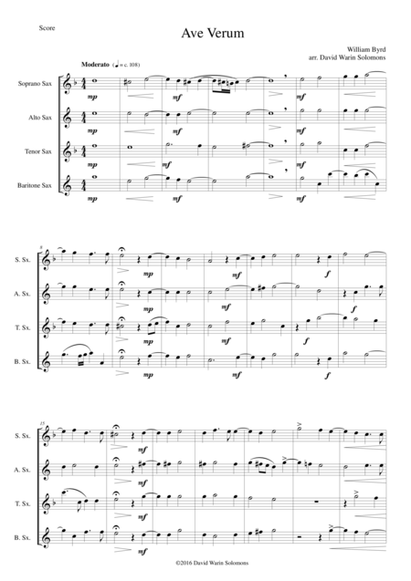 Free Sheet Music Ave Verum For Saxophone Quartet