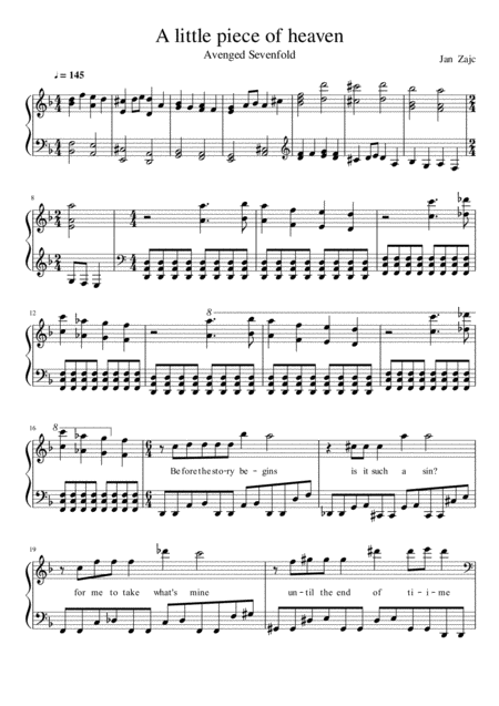 Free Sheet Music Avenged Sevenfold Little Piece Of Heaven