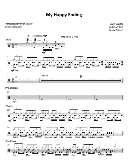 Avril Lavigne My Happy Ending Sheet Music