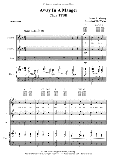 Away In A Manger 1st Version Sheet Music